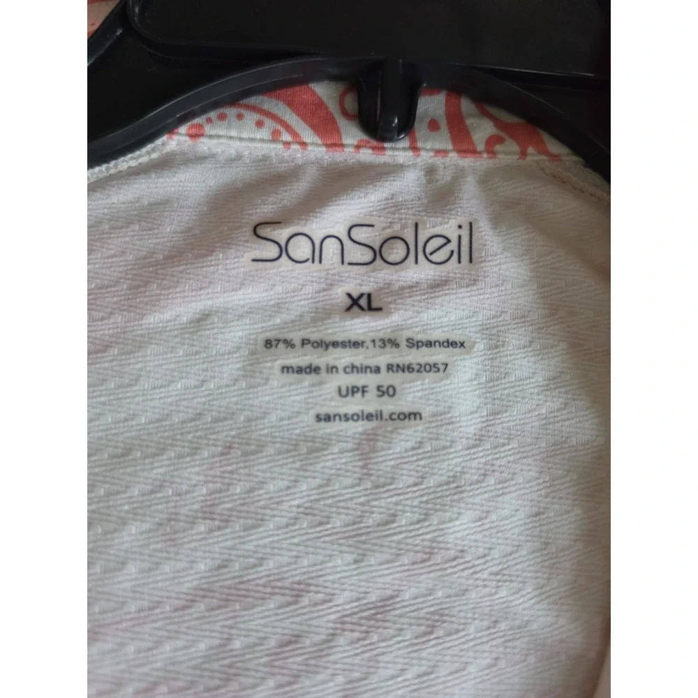 SanSoleil SolTek Long Sleeve Mock Quarterzip Golf Top Coral Paisley XL